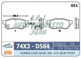 D564-D374-NEWYORK | BANDAS TRAS CIVIC 92-96