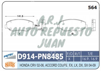 D914 CERAMICA GRIP | BANDAS DEL ACCORD 03-05 CR-V 2002-16 2WD