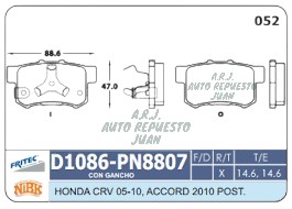 D 1086 ¦ D537 ¦ D536 GRIP PREM | BANDAS TRAS ACCORD 91-01 CRV 02-05
