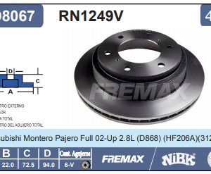 MR418067 BD8067 FREMAX | DISCO FRENO TRAS DID 01-ON