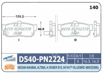 D540 PLUS ALTIMA 95-01 MAXIMA | BANDAS TRAS INFIN 91-92 ALTIMA 95-01 MAX