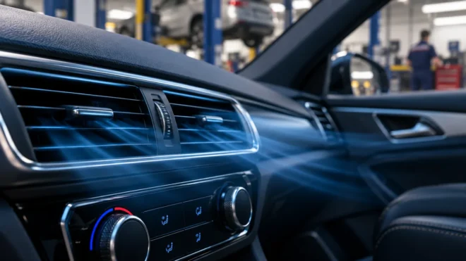 Ilustración conceptual de rejillas de aire acondicionado en el interior de un automóvil