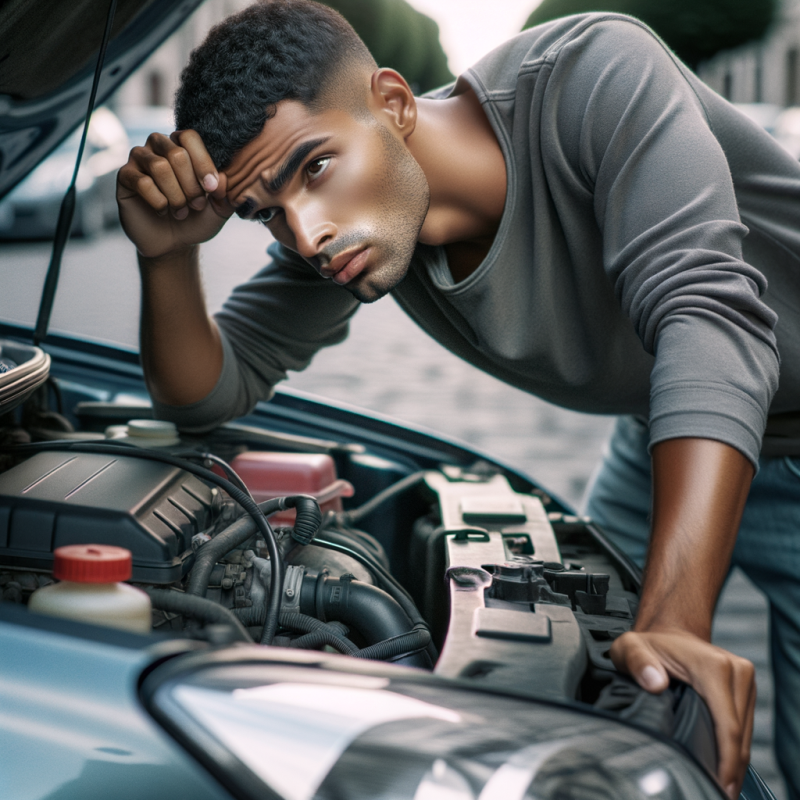 super realistic image of a dominican looking his vehicle engine